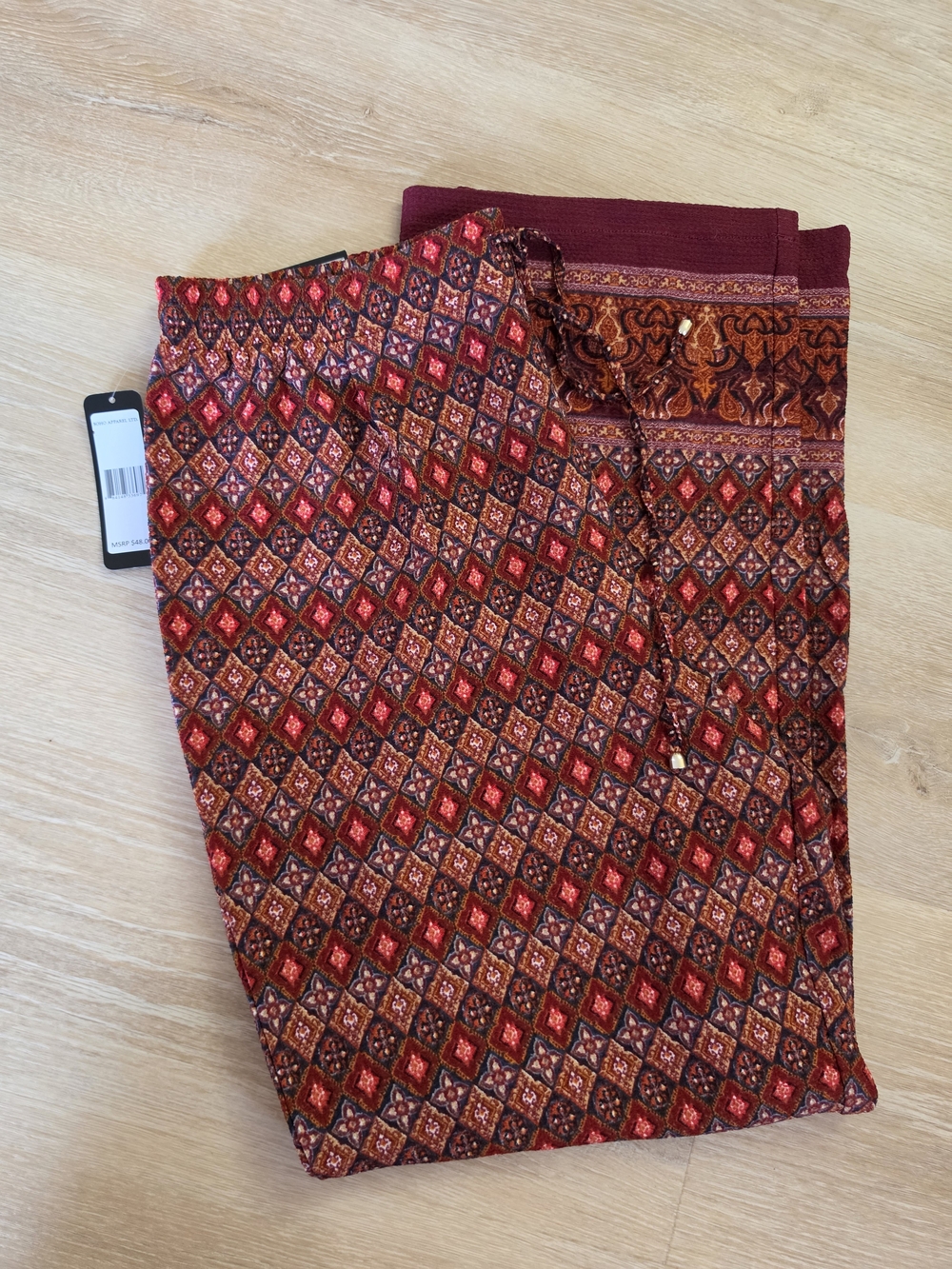 Red Patterned Drawstring Pants